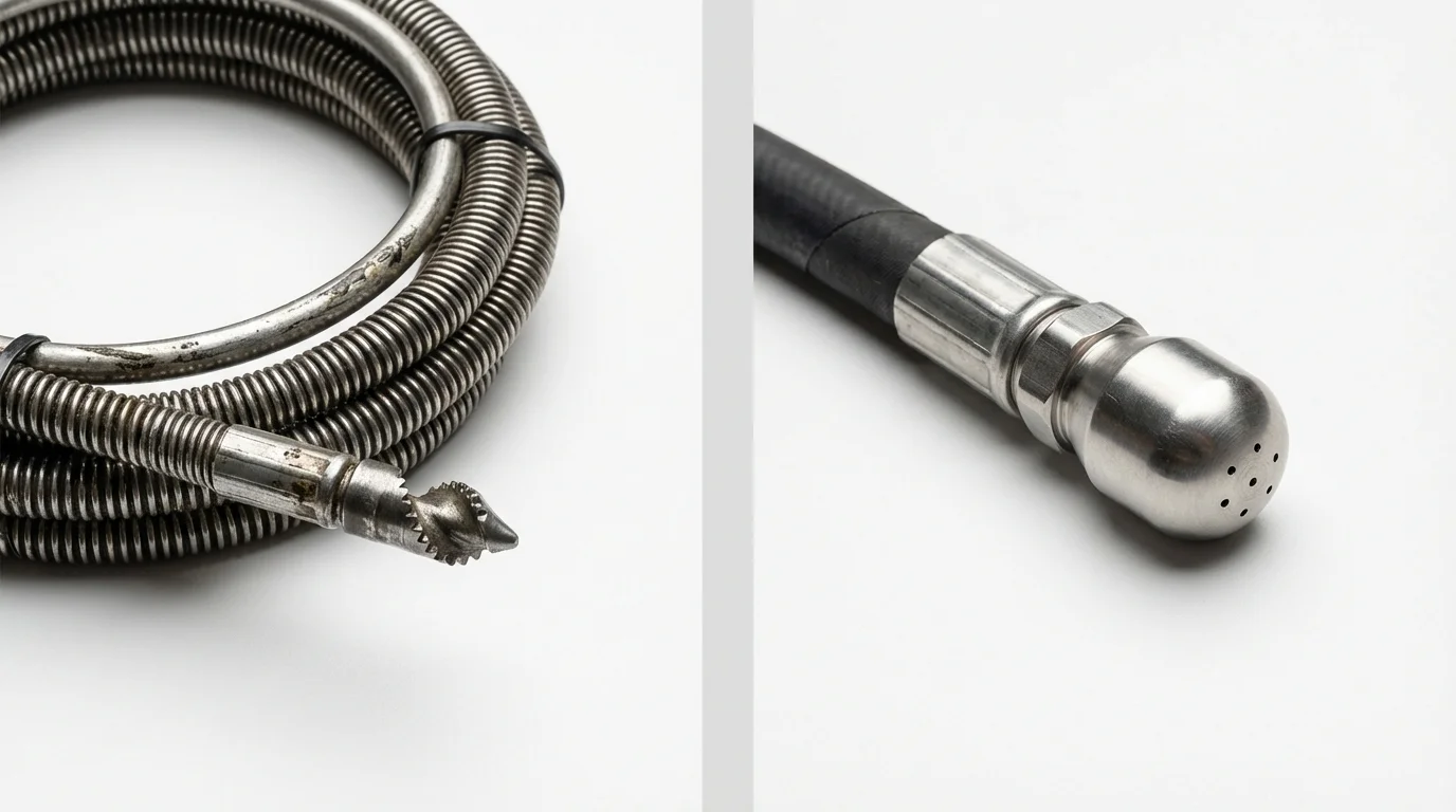 Drain snake cable and hydro jetting nozzle used for drain cleaning in Aguada, PR